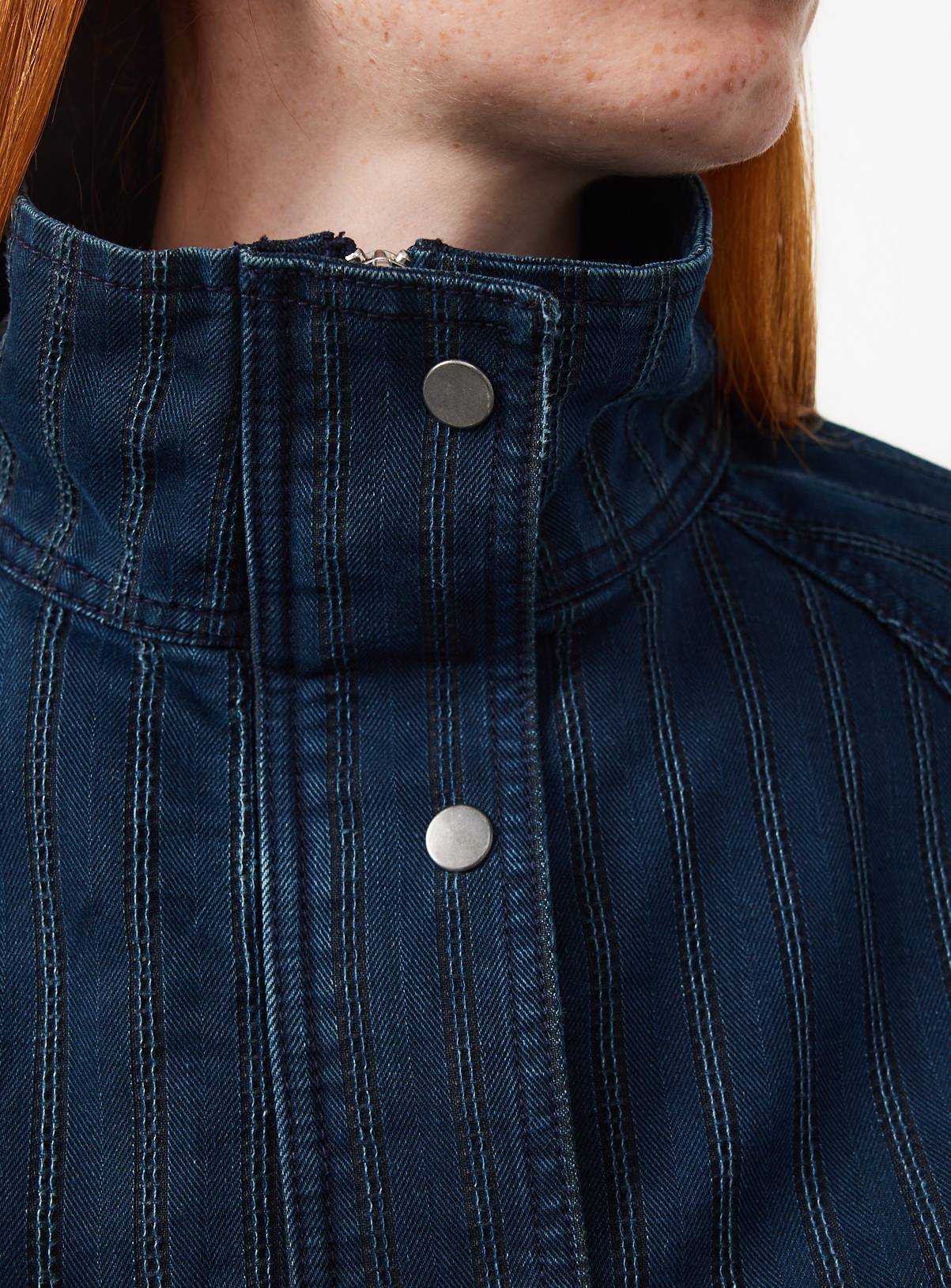 Dark Blue Denim Button-Up Bomber Jacket 12 - Image 3
